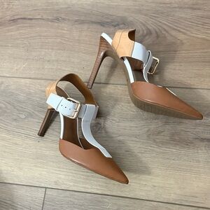 Women's Two-Tone Pointed Toe High Heel Slingback - Tan & White